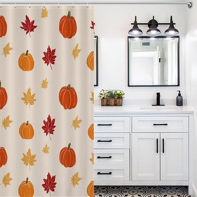 Fall Thanksgiving Pumpkin Shower Curtain Waterproof Washable Fabric Bathroom Shower Curtains for Bathroom Decorations Home Indoor Decor 47x72Inch