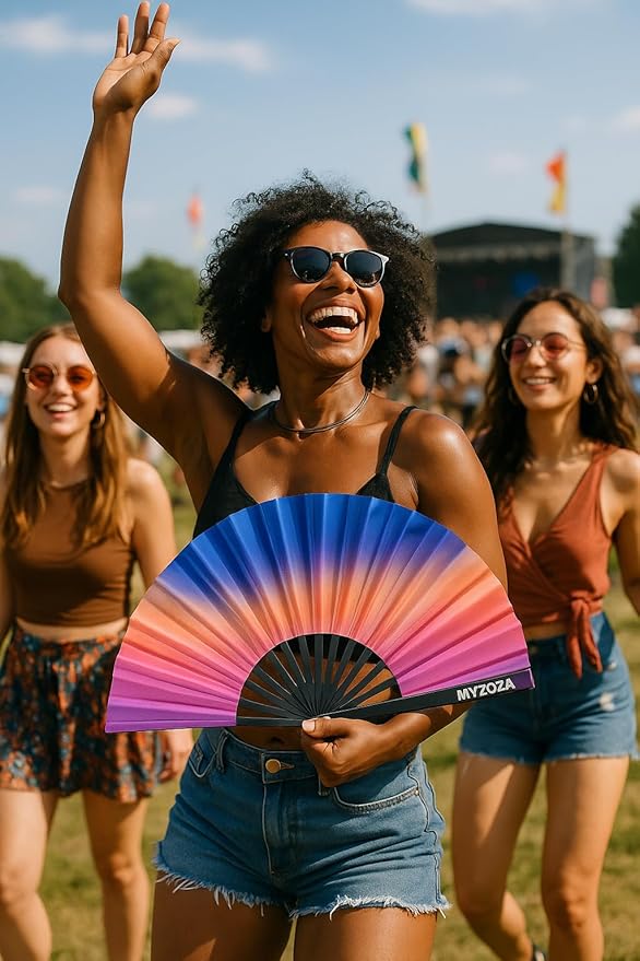 Large Hand Foldable Fan Clack Popping Rave Festival Line Dancing Boots on the Ground Mardi Gras Valentines (ombres)