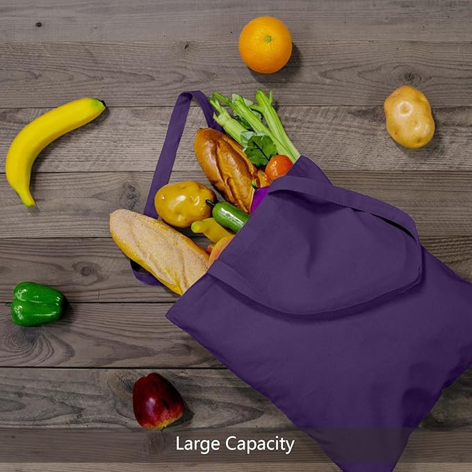 TOPDesign 24-Pack Economical 16"x15" Deep Purple Cotton Tote Bags, Lightweight Medium Reusable Grocery Shopping Cloth Bags, Suitable for DIY, Advertising, Promotion, Gift, Activity