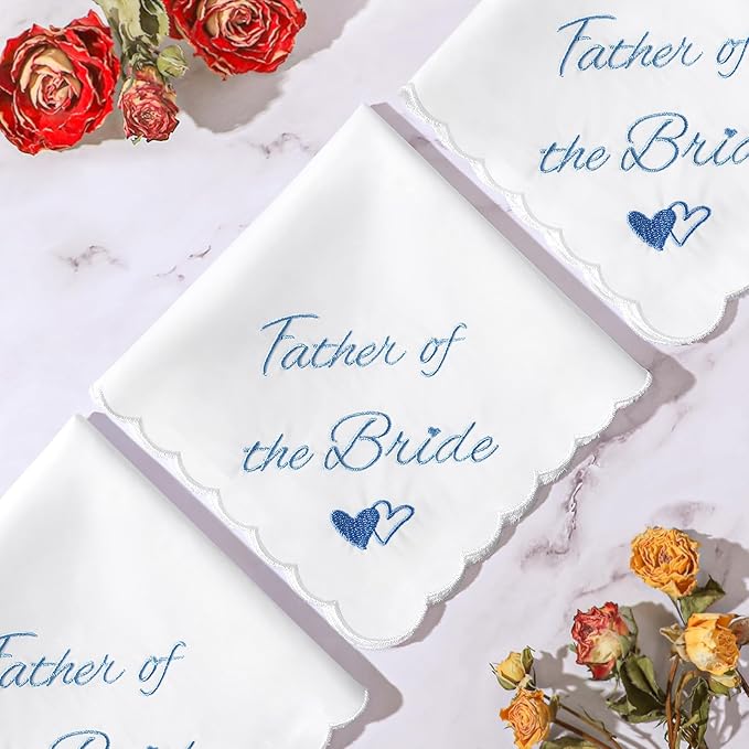 Wedding Handkerchief Something Blue for Bride, Mother Father of the Brides Groom Gifts, Embroidered Happy Tears Cotton Hanky