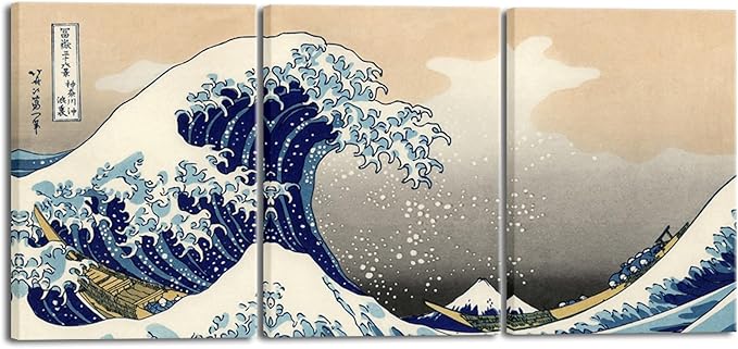 Wieco Art Great Wave of Kanagawa Katsushika Hokusai 3 Piece Modern Canvas Prints Artwork Abstract Pictures Paintings on Canvas Wall Art for Home Office Decorations Wall Decor