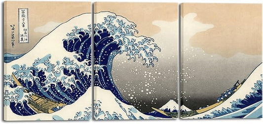 Wieco Art Great Wave of Kanagawa Katsushika Hokusai 3 Piece Modern Canvas Prints Artwork Abstract Pictures Paintings on Canvas Wall Art for Home Office Decorations Wall Decor