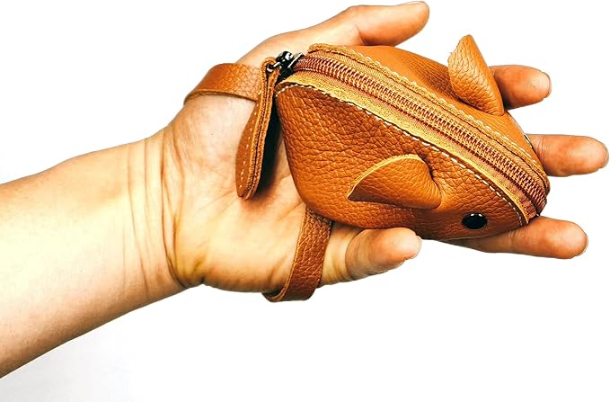Genuine Leather Mouse Coin Purse Wallet, Womens Change Purse with Zipper, Cute Soft Leather Coin Pouch Mini Size - Christmas gift (Brown)