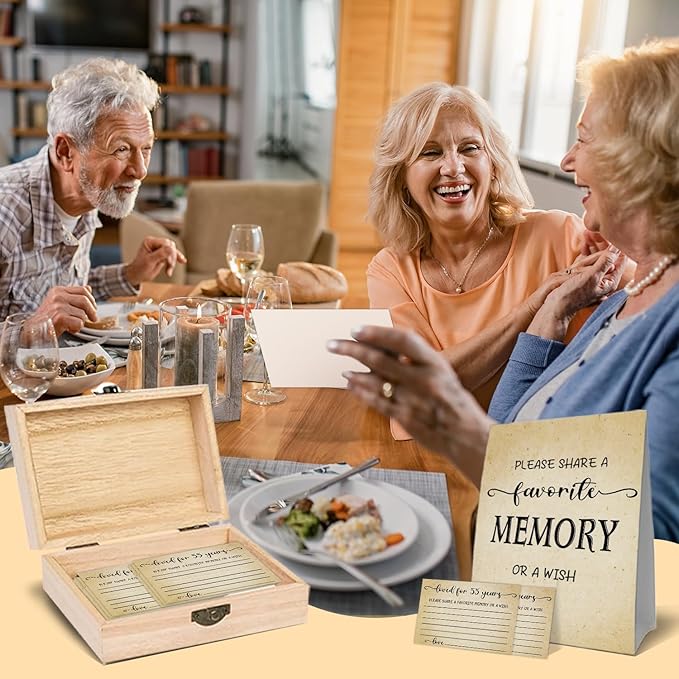 55th Birthday Party Share a Memory Set, 1971 Birthday Gifts for Women Men, 1971 Wooden Share A Memory Box with Memory Sign and 50 Pcs Memory Cards, 1971 Birthday Gifts, 55th Birthday Party Decorations