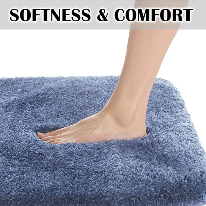 Suchtale Non Slip Bath Mat (16 x 24, Blue) Water Absorbent Soft Microfiber Rug Machine Washable Thick Plush Shaggy Bath Rug for Bathroom, Shower
