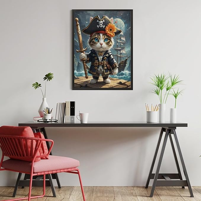 Wooden Puzzle - Classic Pirate Cat Leader Jigsaw Puzzles，Wooden Puzzles for Adults 500 Pieces Challenge Puzzles，Educational Games，Family Puzzles，Unique Gifts for Wall Art