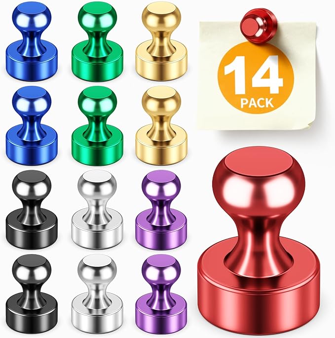 FINDMAG Fridge Magnets, Colorful Metal Paint Fridge Magnets, Strong Refrigerator Magnet for Adults, Decorative Whiteboard Magnet for Office, Kitchen Accessories, Classroom, Map Decor, Pack of 14