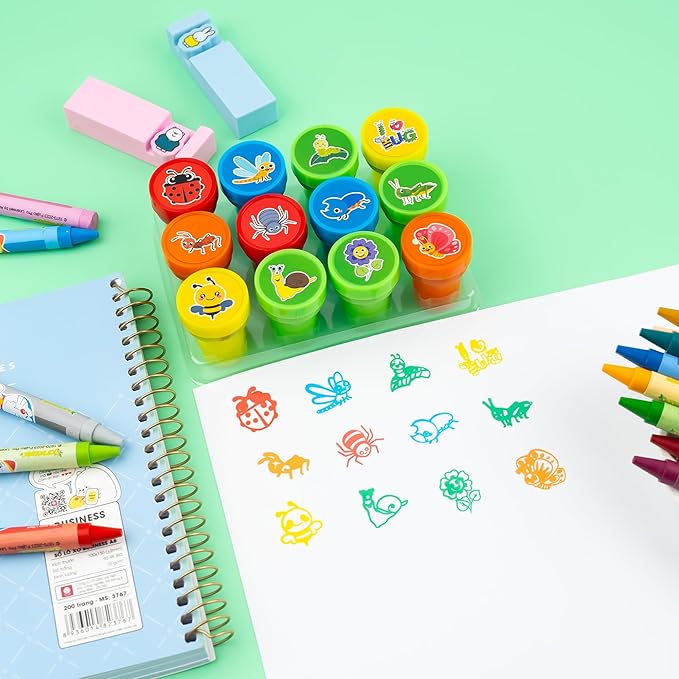 36PCS Bug Party Favors - 24PCS Pre-Cut Temporary Tattoos & 12PCS Stamps - Ideal Spring Summer Animal Themed Birthday Card Decorations Supplies Goodie Bag Kids Gifts Classroom Rewards Prizes