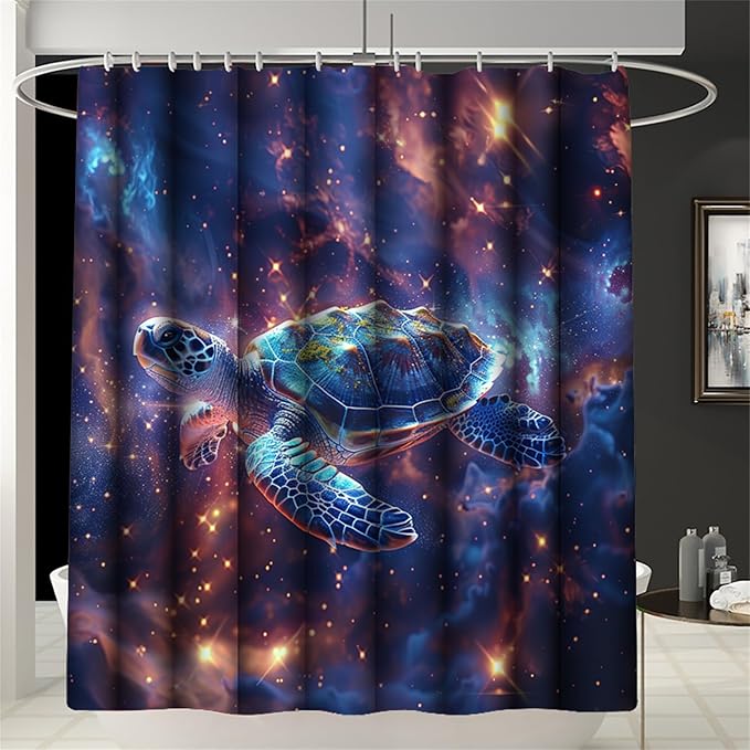 Sea Turtle Shower Curtain - 4 Pcs Kids Shower Curtain Set Turtle Bathroom Accessories with Rug,Toilet Cover and Bath Mat with 12 Hooks