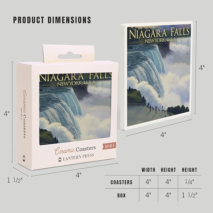 Lantern Press Niagara Falls, New York (Absorbent Ceramic Coasters Set of 4 Matching Images, Cork Back, Kitchen Table Decor)