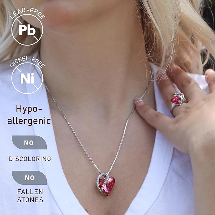 Leafael Valentine's Day Gift Necklaces for Women, Infinity Love Birthstone Heart Crystal Pendant, Birthday Anniversary Jewelry for Wife, Mom, and Her, Silver Plated, 18" + 2" Adjustable Chain