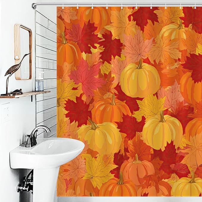 Autumn Pumpkins Fall Thanksgiving Shower Curtain Waterproof Washable Fabric Bathroom Shower Curtains for Bathroom Decorations Home Indoor Decor 64x72Inch