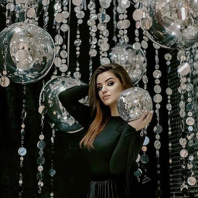 Silver Foil Balloons, 22in Large Foil Silver Balloons Metallic 4D Round Mirror Balloon for Wedding Baby Shower Birthday Graduation New Year Party Decorations