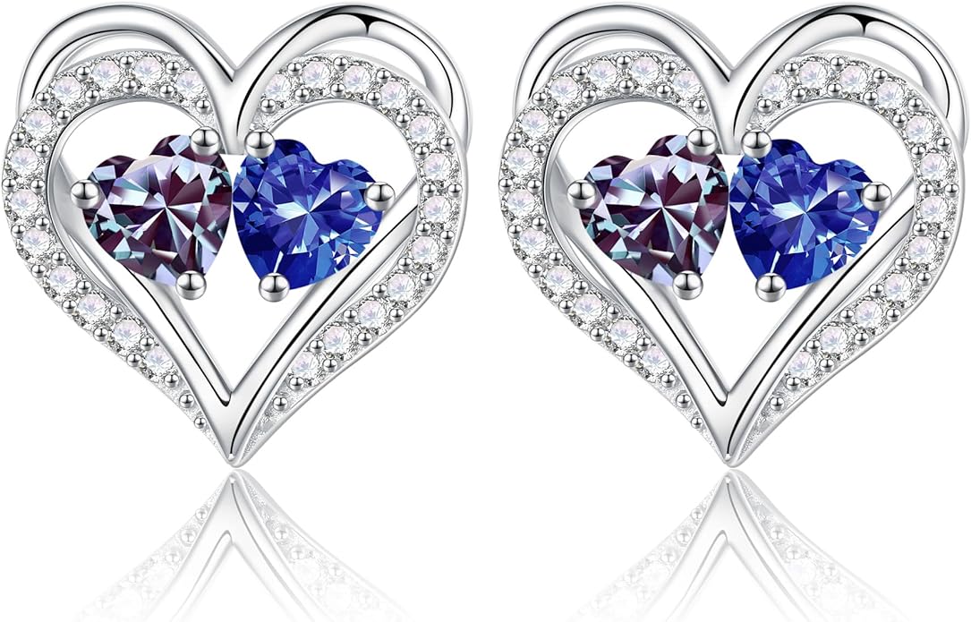 Iefil Valentines Day Gifts for Her - 925 Sterling Silver Birthstone Earrings, Anniversary Birthday Gifts for Women Wife Girlfriend Mom