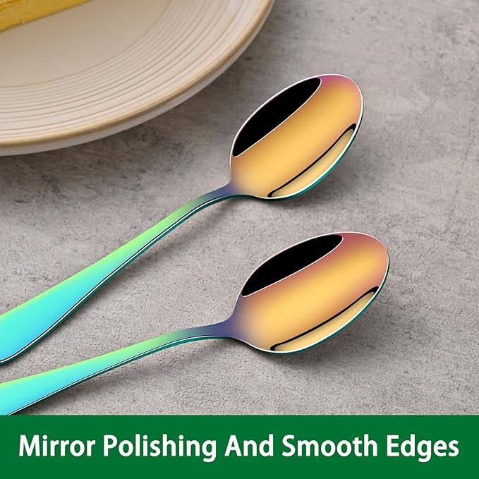 5.5 Inch Espresso & Tea Spoons,Set Of 8 Rainbow Stainless Steel Small Coffee Spoons,Multicolored Demitasse Spoon,Mini Seasoning Spoon