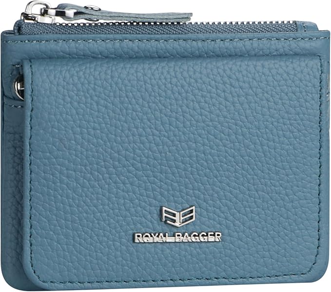 Royal Bagger Genuine Leather Women's Coin Purse - RFID Blocking Small Wallet, Casual Zipper Change Pouch for Daily Use 3200 (Flax Blue)