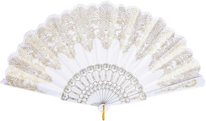 QIRMIZI 30 Pack Folding Handheld Fans,Silk Spanish Fan, Perfect for Weddings, Parties, and Dancing,White
