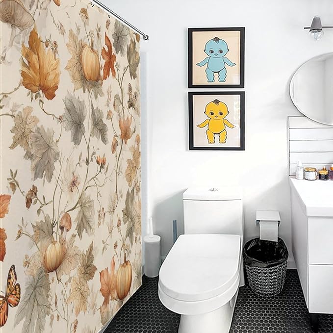 Fall Pumpkin Autumn Thanksgiving Shower Curtain Waterproof Washable Fabric Bathroom Shower Curtains for Bathroom Decorations Home Indoor Decor 72x72Inch