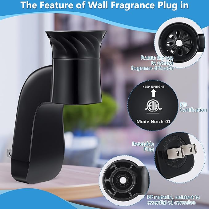 2 Pack Wall Fragrance Plug in Compatible with Bath and Body Works WallFlower Fragrances, ETL Certified, Rotatable, Precise Scent Control Fragrance Diffuser Plug for Home, Office (Black)