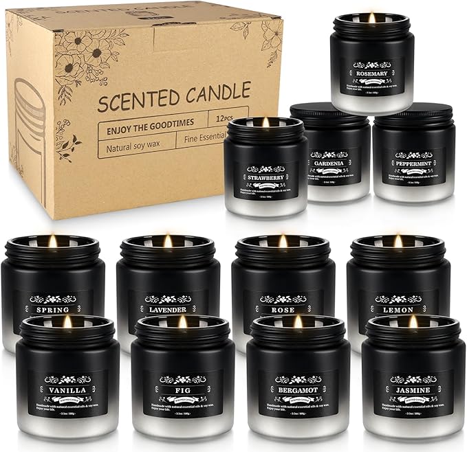 Scented Candles Gifts Set 12 Pack Soy Wax Travel Tin Jar Candles for Home 3.05 OZ for Mom for Christmas, Birthday, Thanksgiving, Mother's Day(Gradient Color)