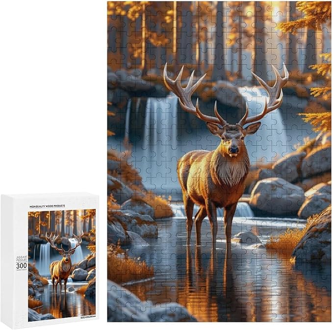 Wooden Puzzle - Creek Elk Jigsaw Puzzles，Wooden Puzzles for Adults 300 Pieces Challenge Puzzles，Educational Games，Family Puzzles，Unique Gifts for Wall Art