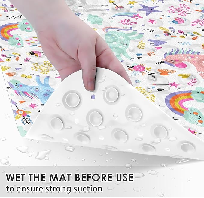 Baby Bath Mat for Tub for Kids, Rainbow Cute Horse Unicorn 40 X 16 Inch Extra Long Toddler Bathtub Non Slip Sweet Happy Shower Mat for Tub Anti Slip with Suction Cups and Drain Holes