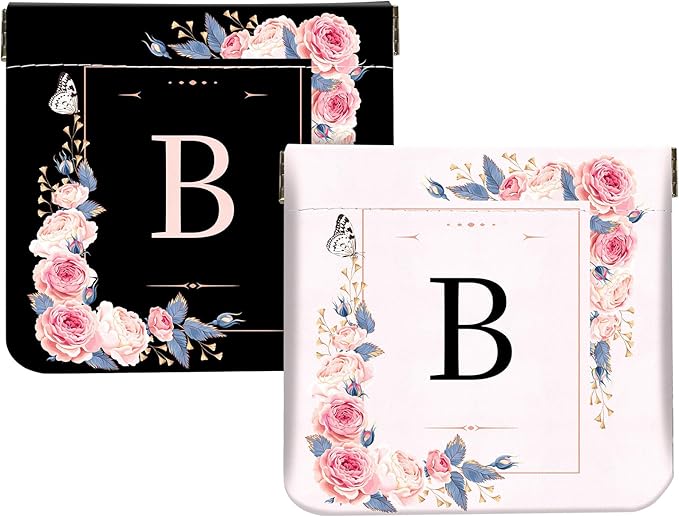 2Pcs Initial Letter PU Leather Small Squeeze Coin Purse Pouch Mini coin Bag Unique And Cute Wallet Cosmetic Bags For Women Girls Men Change Bag Letter B
