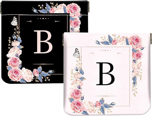 2Pcs Initial Letter PU Leather Small Squeeze Coin Purse Pouch Mini coin Bag Unique And Cute Wallet Cosmetic Bags For Women Girls Men Change Bag Letter B