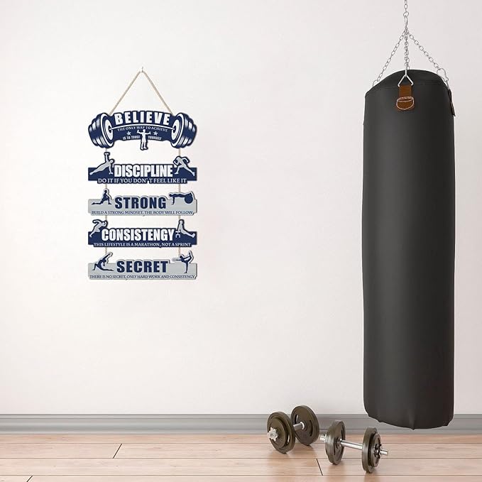 CHDITB Gym Wall Decor, Home Gym Rules Decor,Workout Motivational Quote Wooden Plaque,Exercise Fitness Room Door Sign for Man Cave Gym Sign Hanging Outdoor Wooden Plaque