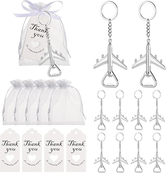 50PCS Airplane Bottle Opener Keychains for Wedding or Bridal Shower Favors, Gifts, Souvenirs to Guests (Silver)