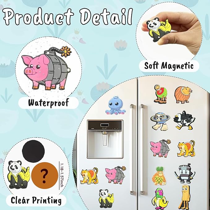 Italian Brainrot Refrigerator Magnets, 24-Pack — Soft Rubber Magnetic Set for Fridge/Whiteboard/Locker, Assorted Multicolor Home & Office Décor (24)