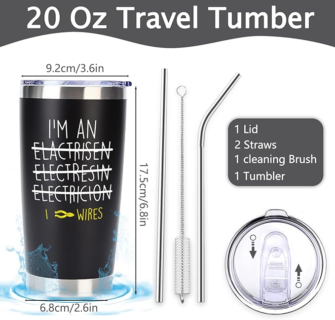 Electrician Gifts for Men - Funny Electrician Gifts for Electricians Men - 20oz Electrician Tumbler for Man or Male