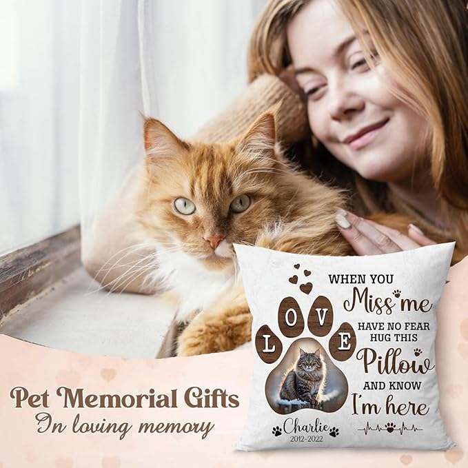 Personalized Pet Memorial Throw Pillow (Insert Included), Cat Memorial Gifts for Loss of Cat, Cat Remembrance Gifts, Loss of Cat Sympathy Gift, Cat Memorial Pillow, Pet Memorial Gifts Cat