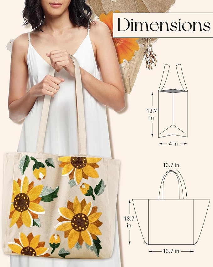 Miss Adola Aesthetic Embroidery Tote Bag for Women - Reusable Canvas Cute Shoulder Bag for Shopping, Grocery, Work, Book