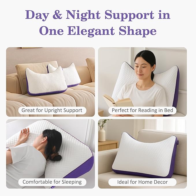 HOMELAB Adjustable Crescent Shredded Memory Foam Pillows King Size, Cooling Bed Pillows for Sleeping with Removable Cover, 1 Pack Medium Pillow for Side Sleepers, 20"x34"
