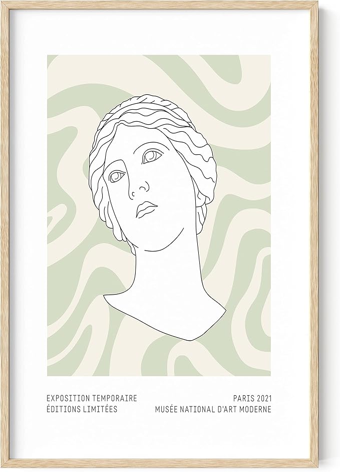 HAUS AND HUES Green Posters For Room Aesthetic, Green Room Décor, Cute Danish Pastel Sage Geometric Print (24" x 36" Framed Beige)