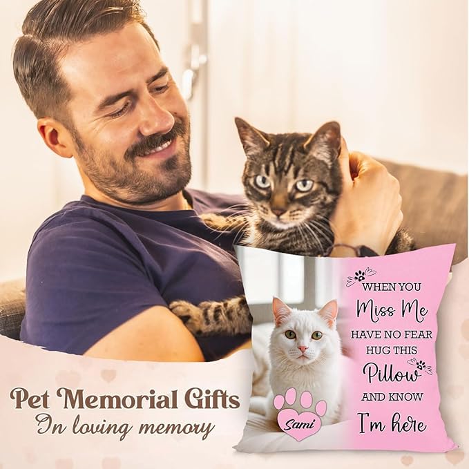 Personalized Pet Memorial Throw Pillow (Insert Included), Cat Remembrance Gifts, Cat Memorial Gifts for Loss of Cat, Cat Memorial Pillow, Loss of Cat Sympathy Gift, Pet Loss Sympathy Gift