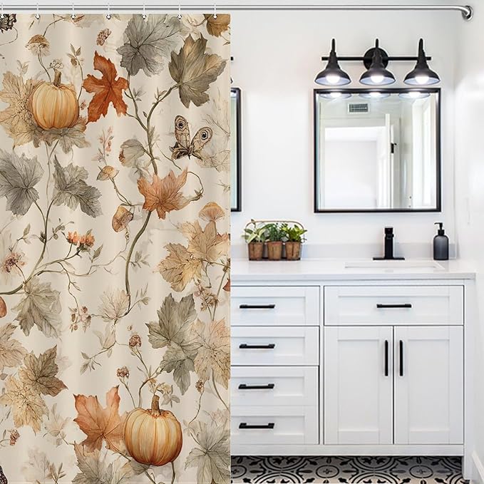 Fall Pumpkin Autumn Thanksgiving Shower Curtain Waterproof Washable Fabric Bathroom Shower Curtains for Bathroom Decorations Home Indoor Decor 53x72Inch