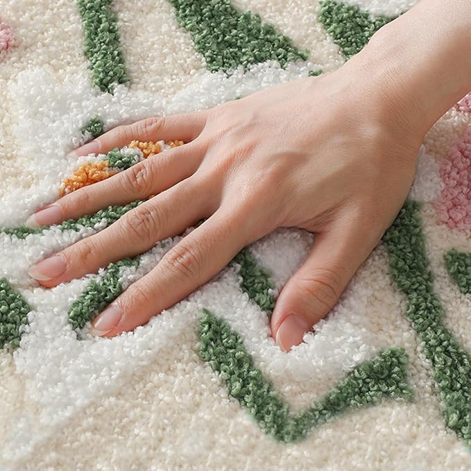 Ankah Shower Rug Bath Mat Forest Series Cartoon Design Bathroom Rug, Fluffy, Soft, Non-Slip, Durable, Absorbent Bath Rug, Irregular Plant Shaped Door Mat and Carpet, 19.7" x 31.5", Lily