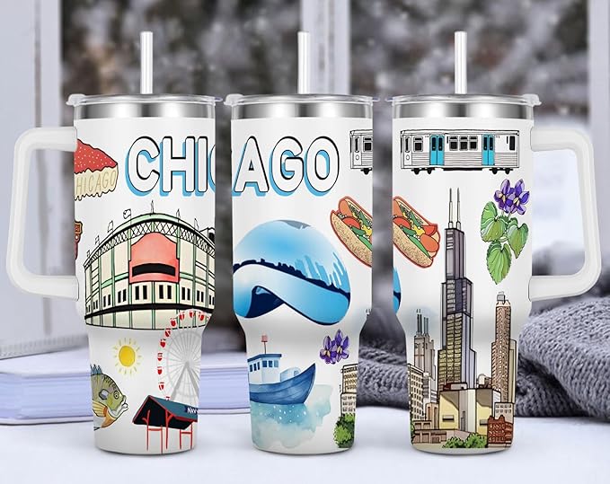 City Tumbler 40oz,Stainless Steel Water Bottle for Hot & Cold Beverages-City Gift Idea (Chicago)