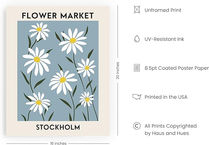 HAUS AND HUES Flower Market Poster – Danish Pastel Wall Art, Floral Prints, Aesthetic Flower Decor, Vintage Botanical Artwork (Unframed, 16x20)