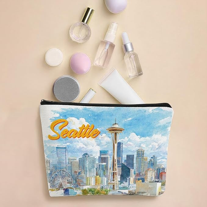 Seattle Makeup Bag Gifts - Seattle Souvenirs Essentials Cosmetic Bag, Travel Toiletry Organizer Zipper Pouch for Women Girls Friend Tourist, Vacation Birthday Gift