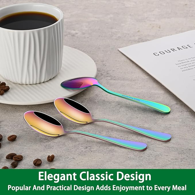 4.7 Inch Coffee Spoon,Set Of 8 Stainless Steel Colorful Espresso Spoon,Rainbow Tea Spoons,Cute Multicolored Mini Spoons For Dessert,Caviar,Seasoning