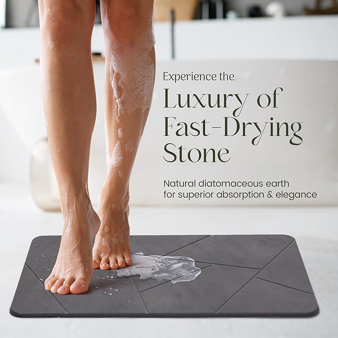 Quick Dry Shower Stone Bath Mat, Super Absorbent & Non-Slip 24 x 16 Inch Diatomaceous Earth Mat, Durable & Easy to Clean Diatomite Bath Mat for Bathroom Floor/Kitchen (Charcoal Gray)