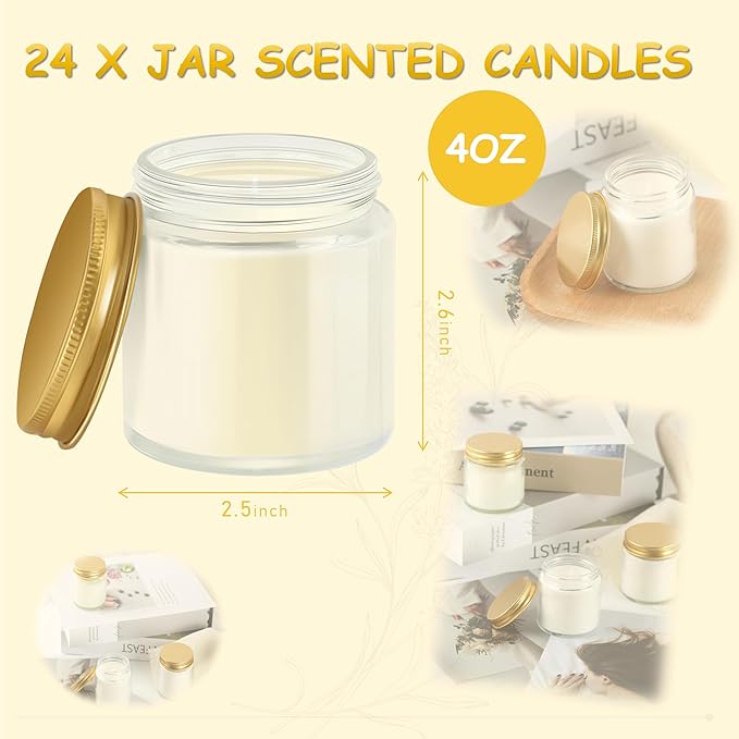 ACITHGL 24 Pcs 4oz Mini Mason Jar Candles Small Lavender Scented Candles Bulk Aromatherapy Ideal Souvenir Favors for Wedding Birthday Party (Gold, 24)