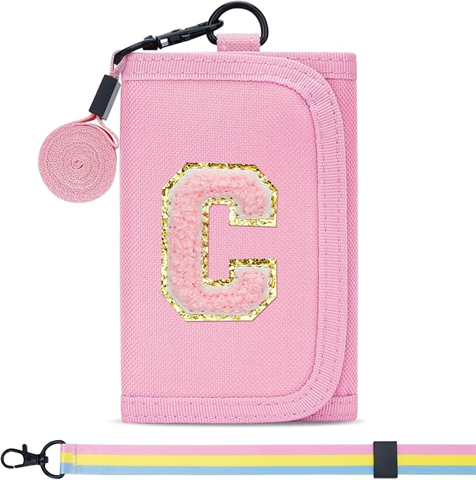 Gifts for Girls 3 4 5 6 7 8 9 10 11 12 Years Old Kids Wallet Cute Initial Coin Purse Toddler Wallet with Magic Sticker (Pink, C)