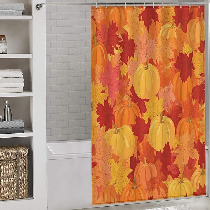 Autumn Pumpkins Fall Thanksgiving Shower Curtain Waterproof Washable Fabric Bathroom Shower Curtains for Bathroom Decorations Home Indoor Decor 53x72Inch