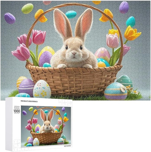 Wooden Puzzle - Easter Tulips Bunny Jigsaw Puzzles，Wooden Puzzles for Adults 1000 Pieces Challenge Puzzles，Educational Games，Family Puzzles，Unique Gifts for Wall Art,Funnny Puzzles