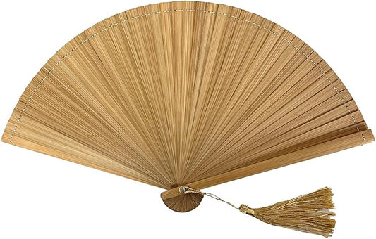 Hand Fan for Vintage Japanese Bamboo Silk Elegant for Dance Music Festival Wedding Church Decoration Party (Beige, Medium)