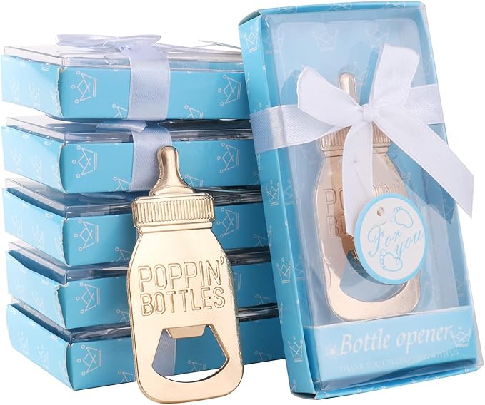24 pcs Bottle Opener Baby Shower Favors for Guests, Poppin Bottle Openers for Baby Shower Favors,Gifts,Decorations and Souvenirs,Baby Shower Souvenirs Party Supplies Decoration (Baby Blue, 24)